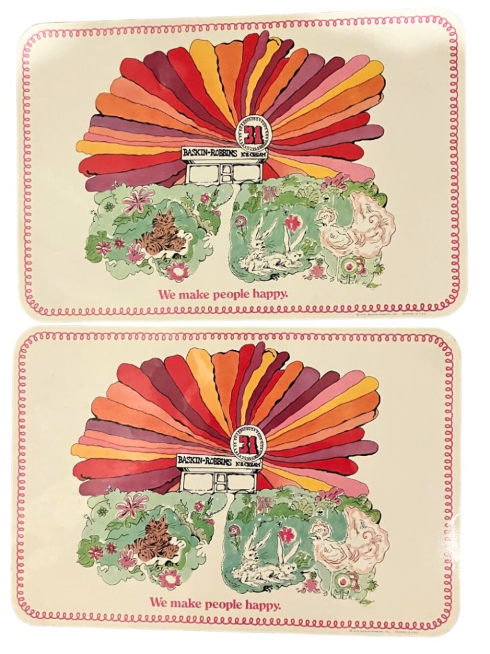 VTG 1972 Baskin-Robbins 31 Flavors Ice Cream Laminated Placemats (SET OF 2)